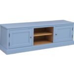 Landelijk tv meubel met 2 kastjes en 2 open vakken. Gemaakt van massief hout eiken in de kleur blauw. Het tv meubel kan op verschillende manieren geverfd worden in verschillende kleuren en kan op maat gemaakt worden. Villa Laura