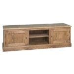 Landelijk tv meubel met 2 kastjes en 2 open vakken. Gemaakt van massief hout eiken in de kleur warm eiken. Het tv meubel kan op verschillende manieren geverfd worden in verschillende kleuren en kan op maat gemaakt worden. Villa Laura