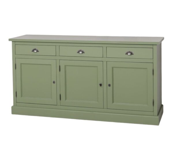 Landelijk dressoir met 3 lades en deuren. gemaakt van massief hout in de kleur groen. kan op maat gemaakt worden. Villa Laura