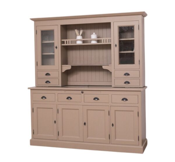 Landelijk klassieke bibliotheekkast met deuren. de planken in de kast zijn verstelbaar. Gemaakt van massief hout eiken in de kleur taupe bruin. Het kan op maat gemaakt worden. Villa Laura