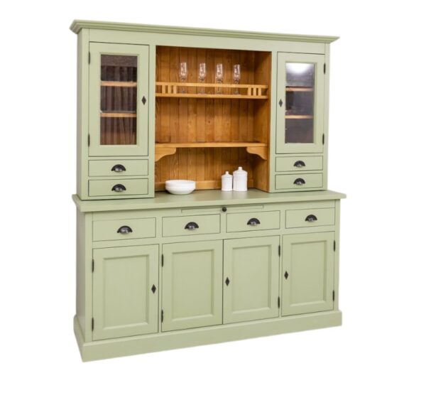 Landelijk klassieke bibliotheekkast met deuren. de planken in de kast zijn verstelbaar. Gemaakt van massief hout eiken in de kleur mintgroen Het kan op maat gemaakt worden. Villa Laura