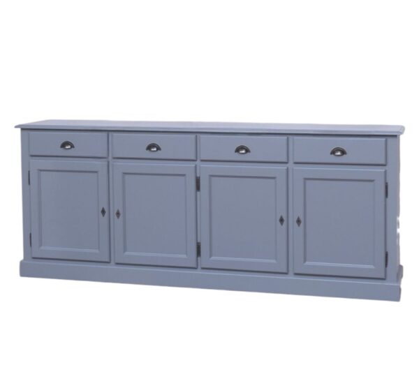 Landelijk dressoir met 4 lades en 4 deuren. gemaakt van massief hout in de kleur blauw grijs. kan op maat gemaakt worden. Villa Laura