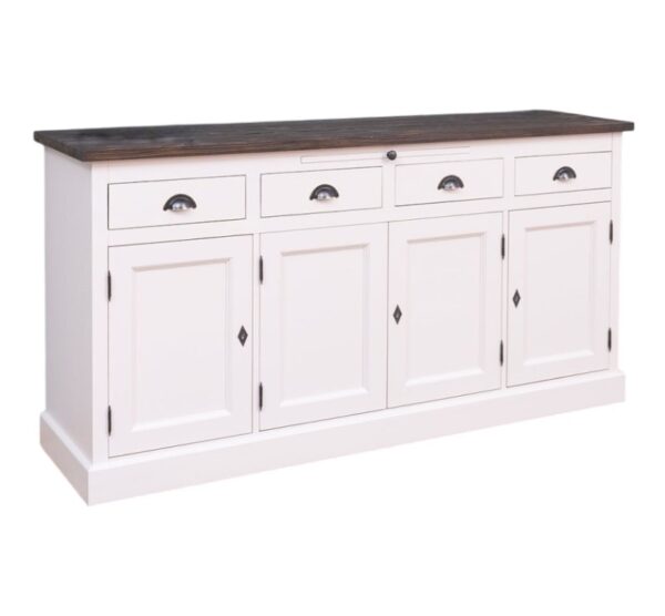 landelijk dressoir met lades, deuren uitschuifbare plank voor veel opbergruimte. Gemaakt van massief hout in de kleur wit. Het kan op maat gemaakt worden. Villa Laura
