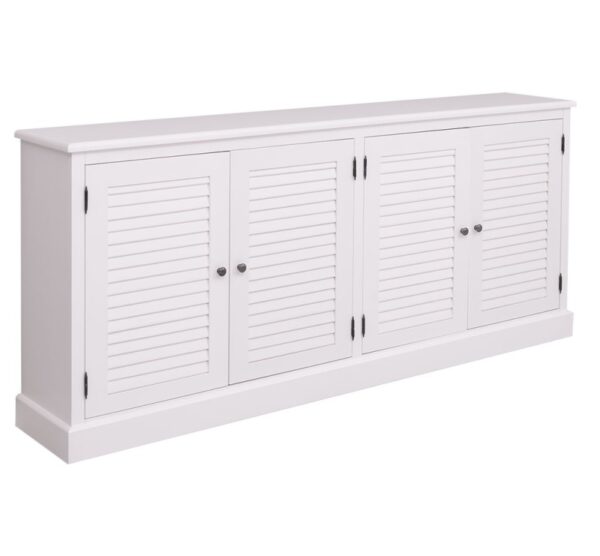 landelijke louvre/shutter dressoir met deuren voor veel opbergruimte. Gemaakt van massief hout in de kleur wit. Het kan op maat gemaakt worden. Villa Laura