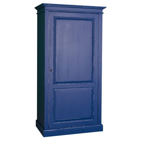 Landelijke kledingkast 1-deurs. Gemaakt van massief eiken hout in de kleur blauw. Het meubel kan op verschillende manieren geverfd worden in verschillende kleuren en kan op maat gemaakt worden. Villa Laura
