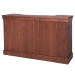 Moderne bar, balie, toonbank met latjes. het heeft 4 grote vakken en 2 kleine lades voor genoeg opbergruimte. Gemaakt van massief hout in geheel de kleur roodbruin kersen walnoot hout. De bar kan op verschillende manieren geverfd worden in verschillende kleuren en kan op maat gemaakt worden. Villa Laura