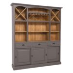 Landelijke buffetkast/wijnkast met verschillende open vakken, deuren en lades. Gemaakt van massief eiken hout in de kleur antraciet grijs met naturel. Het meubel kan op verschillende manieren geverfd worden in verschillende kleuren en kan op maat gemaakt worden. Villa Laura