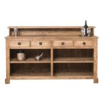 Landelijke bar/balie/ toonbank met vier open vakken en vier grote lades voor opbergruimte. Gemaakt van massief eiken hout in de kleur zwart. Het meubel kan op verschillende manieren geverfd worden in verschillende kleuren en kan op maat gemaakt worden. Villa Laura