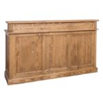 Landelijke bar/balie/ toonbank met vier open vakken en vier grote lades voor opbergruimte. Gemaakt van massief eiken hout in de kleur licht naturel eiken. Het meubel kan op verschillende manieren geverfd worden in verschillende kleuren en kan op maat gemaakt worden. Villa Laura