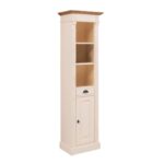 landelijk klassieke boekenkast met lade en deur. de planken in de kast zijn verstelbaar. Gemaakt van massief hout eiken in de kleur roomwit, vanille. Het kan op maat gemaakt worden. Villa Laura
