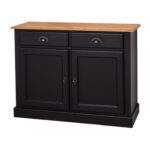 Landelijk dressoir met 2 lades en 2 deuren. gemaakt van massief hout in de kleur zwart met een warm bruin eiken blad. kan op maat gemaakt worden. Villa Laura
