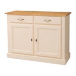 Landelijk dressoir met 2 lades en 2 deuren. gemaakt van massief hout in de kleur vanille, roomwit met warm eiken blad. kan op maat gemaakt worden. Villa Laura