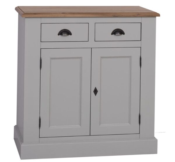 Landelijk dressoir met 2 lades en 2 deuren gemaakt van massief hout in de kleur wit en licht eiken blad. kan op maat gemaakt worden. Villa Laura