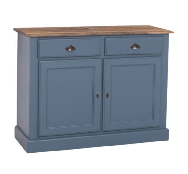 landelijk klassiek dressoir met schuifdeuren en lades voor veel opbergruimte. Gemaakt van massief hout in de kleur donker blauw. Het kan op maat gemaakt worden. Villa Laura