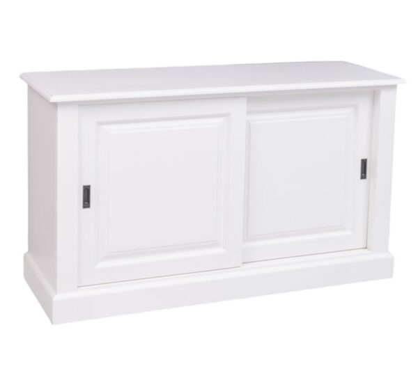 landelijk klassiek dressoir met schuifdeuren voor veel opbergruimte. Gemaakt van massief hout in de kleur wit. Het kan op maat gemaakt worden. Villa Laura