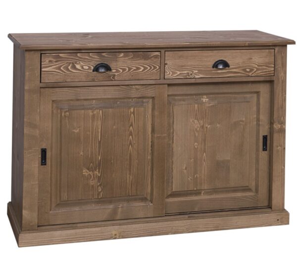 landelijk klassiek dressoir met schuifdeuren en lades voor veel opbergruimte. Gemaakt van massief hout in de kleur naturel warm bruin. Het kan op maat gemaakt worden. Villa Laura