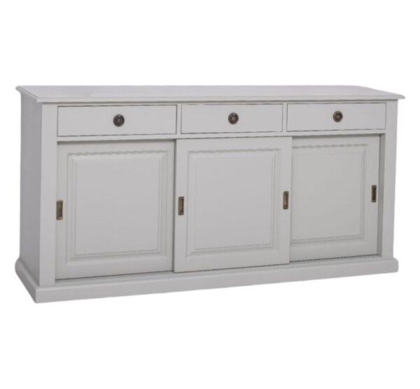 landelijke dressoir met 3 lades en 3 schuifdeuren. gemaakt van massief hout. in de kleur gebroken wit, ral9010 . kan op maat gemaakt worden. Villa Laura