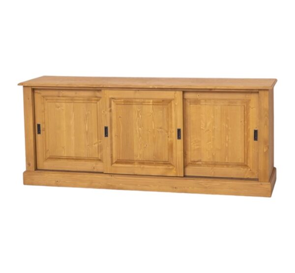landelijk klassiek dressoir met 3 schuifdeuren voor veel opbergruimte. Gemaakt van massief hout in de kleur naturel. Het kan op maat gemaakt worden. Villa Laura