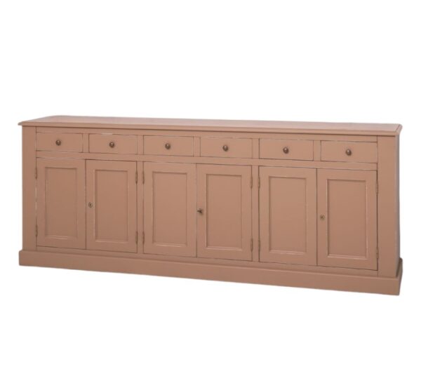 landelijk dressoir met 6 lades en 6 deuren. gemaakt van massief hout in de kleur mokka bruin, taupe. kan op maat gemaakt worden. Villa Laura