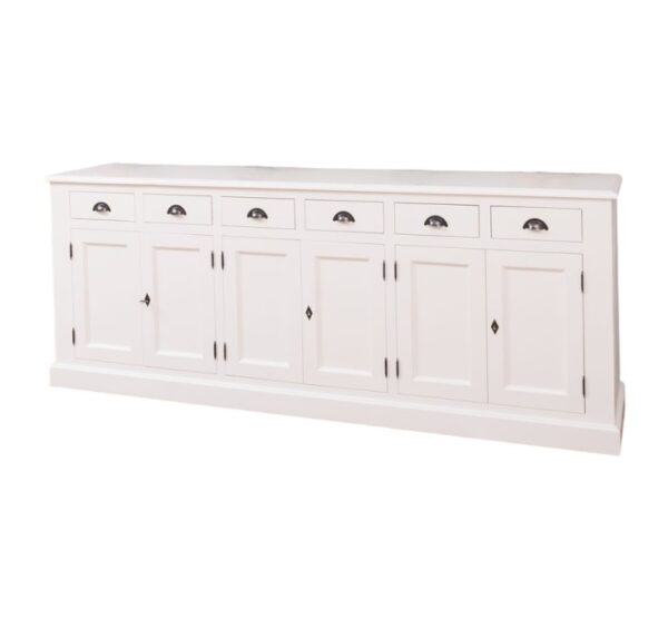 landelijk dressoir met 6 lades en 6 deuren. gemaakt van massief hout in de kleur wit. kan op maat gemaakt worden. Villa Laura