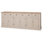 landelijk dressoir met 6 lades en 6 deuren. gemaakt van massief hout in de kleur grijs, beige met naturel blad. kan op maat gemaakt worden. Villa Laura