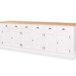 landelijk dressoir met 6 lades en 6 deuren. gemaakt van massief hout in de kleur wit en licht eiken blad. kan op maat gemaakt worden. Villa Laura