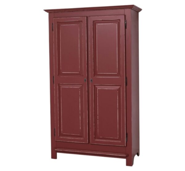 landelijk klassiek 2-deurs kledingkast/opbergkast op hoge pootjes. de indeling is een gedeelte hang en legplanken die verstelbaar zijn. Gemaakt van massief hout eiken in de kleur bordeaux rood. de kledingkast is 121 lang of het kan op maat gemaakt worden. Villa Laura