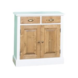 landelijk dressoir met 2 lades en deuren. gemaakt van massief hout in de kleur naturel warm eiken en wit. kan op maat gemaakt worden. Villa Laura