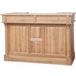 Modern landelijke eiken balie/toonbank met 2 lades, 1 kastje en 4 vakken voor opberg. De volledige kast is in de kleur gebrand eiken. Villa Laura