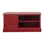 Landelijk tv meubel met deur en twee open vakken. Gemaakt van massief eiken hout in de kleur rood vintage look. Het meubel kan op verschillende manieren geverfd worden in verschillende kleuren en kan op maat gemaakt worden. Villa Laura