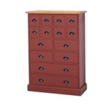 Landelijke hoge ladekast met veertien lades in verschillende formaten voor opbergruimte. Gemaakt van massief eiken hout in de kleur bordeaux rood. Het meubel kan op verschillende manieren geverfd worden in verschillende kleuren en kan op maat gemaakt worden. Villa Laura