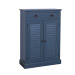 Landelijk louvre shutter opbergkastje met 2 deuren en een lade. Gemaakt van massief eiken hout in de kleur donker blauw. Het meubel kan op verschillende manieren geverfd worden in verschillende kleuren en kan op maat gemaakt worden. Villa Laura