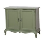 landelijke, klassieke brocante dressoir met Queen Ann poten en sierlijke lijsten. Gemaakt van massief hout in de kleur groen. Villa Laura