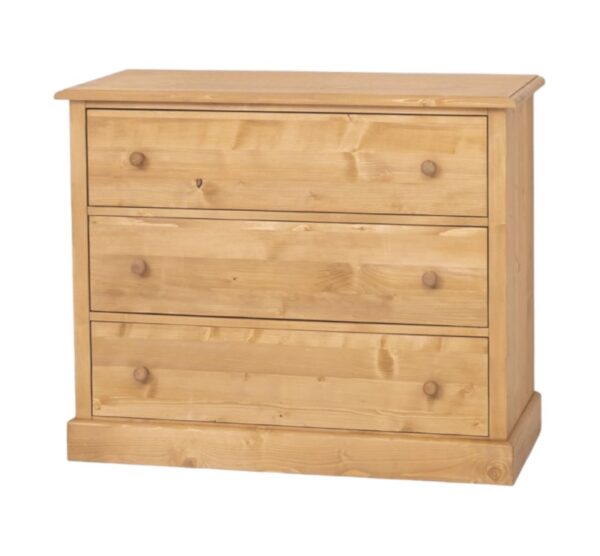 Landelijk, klassiek, extravagant ladekast. het heeft 3 grote lades voor veel opbergruimte. Gemaakt van massief hout in de kleur naturel. De kast kan op verschillende manieren geverfd worden in verschillende kleuren en kan op maat gemaakt worden. Villa Laura