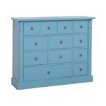 Landelijke hoge ladekast met twaalf lades in verschillende formaten. Gemaakt van massief eiken hout in de kleur blauw. Het meubel kan op verschillende manieren geverfd worden in verschillende kleuren en kan op maat gemaakt worden. Villa Laura