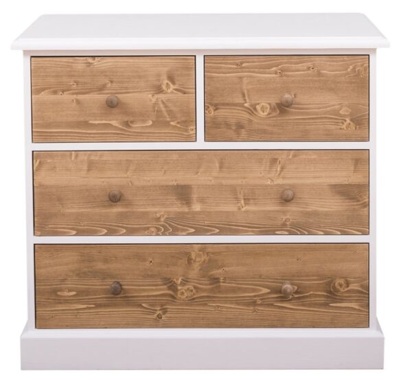 Ladekast met 6 lades voor genoeg opbergruimte met knoppen. Gemaakt van massief hout in de kleur wit, naturel. De kast kan op verschillende manieren geverfd worden in verschillende kleuren en kan op maat gemaakt worden. Villa Laura