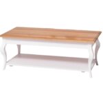 Landelijke, klassieke, extravagante houten salontafel met onderblad. De salontafel heeft sierlijke poten. Gemaakt van massief hout eiken in de kleur wit en naturel. De salontafel kan op verschillende manieren geverfd worden in verschillende kleuren en kan op maat gemaakt worden. Villa Laura