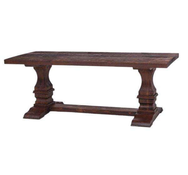 landelijke, klassieke, koloniale kasteeltafel / kloostertafel met kolompoten met de afmeting 210 cm. Gemaakt van massief hout in de kleur donker bruin eiken, wenge, walnoot hout. Het kan op maat gemaakt worden. Villa Laura