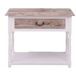 Landelijke side table met lade en onderblad. Gemaakt van massief eiken hout in de kleur wit en beachwood in ibiza stijl. Het meubel kan op verschillende manieren geverfd worden in verschillende kleuren en kan op maat gemaakt worden. Villa Laura