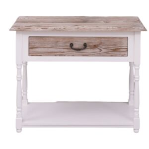 Landelijke side table met lade en onderblad. Gemaakt van massief eiken hout in de kleur wit en beachwood in ibiza stijl. Het meubel kan op verschillende manieren geverfd worden in verschillende kleuren en kan op maat gemaakt worden. Villa Laura
