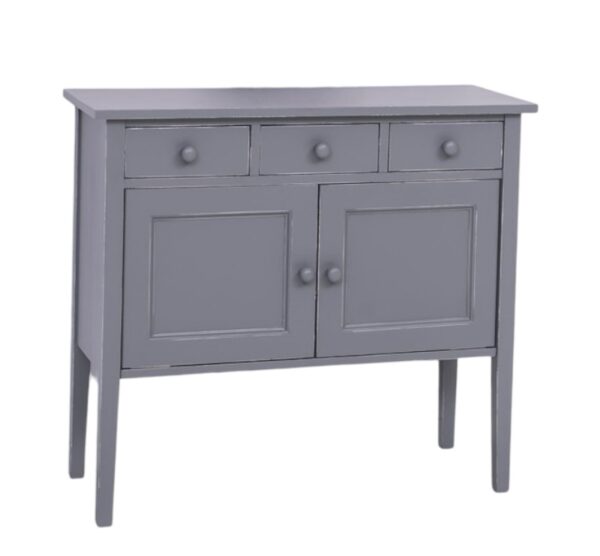 landelijke, moderne, extravargante dressoir/sidetable op hoge poten. het heeft lades en deuren voor veel opbergruimte. Gemaakt van massief hout eiken in de kleur paars blauw vintagelook. Het kan op maat gemaakt worden. Villa Laura