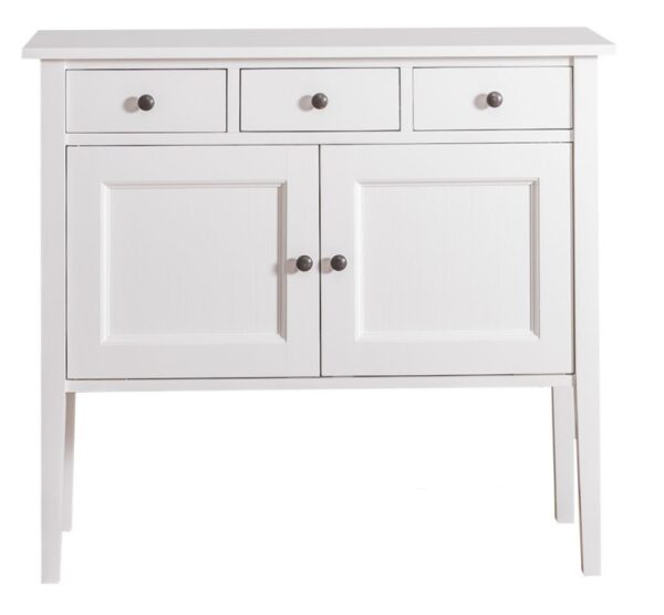 landelijke, moderne, extravargante dressoir/sidetable op hoge poten. het heeft lades en deuren voor veel opbergruimte. Gemaakt van massief hout eiken in de kleur wit. Het kan op maat gemaakt worden. Villa Laura