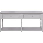 Landelijke sidetable met twee lades en onderplank. Gemaakt van massief eiken hout in de kleur licht grijs. Het meubel kan op verschillende manieren geverfd worden in verschillende kleuren en kan op maat gemaakt worden. Villa Laura
