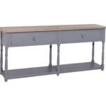 Landelijke sidetable met twee lades en onderplank. Gemaakt van massief eiken hout in de kleur grijs. Het meubel kan op verschillende manieren geverfd worden in verschillende kleuren en kan op maat gemaakt worden. Villa Laura