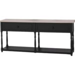 Landelijke sidetable met twee lades en onderplank. Gemaakt van massief eiken hout in de kleur zwart. Het meubel kan op verschillende manieren geverfd worden in verschillende kleuren en kan op maat gemaakt worden. Villa Laura