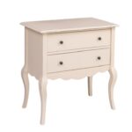 klassiek landelijk romantische houten ladekast/halmeubel. Het kastje heeft een Queen Ann poot en romantische bronzen knopjes. het heeft 2 grote lades. gemaakt van massief hout eiken. het ladekastje is roomwit, gebroken wit / ral 9010 vintagelook. Het kan op maat gemaakt worden. Villa Laura