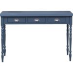 Landelijke sidetable met 3 lades en sierlijke bolpoten. Gemaakt van massief hout in de kleur blauw. De sidetable kan op verschillende manieren geverfd worden in verschillende kleuren en kan op maat gemaakt worden. Villa Laura
