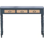 Landelijke sidetable met 3 lades en sierlijke bolpoten. Gemaakt van massief hout in de kleur blauw en naturel lades. De sidetable kan op verschillende manieren geverfd worden in verschillende kleuren en kan op maat gemaakt worden. Villa Laura