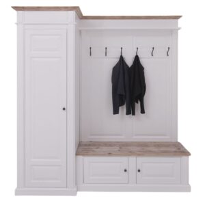 Halmeubel/kapstok met bankje en kast voor schoenen en jassen- links - maatwerk (PS720L)