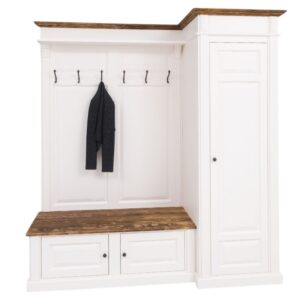 Halmeubel/kapstok met bankje en kast voor schoenen en jassen - rechts - maatwerk (PS720R)